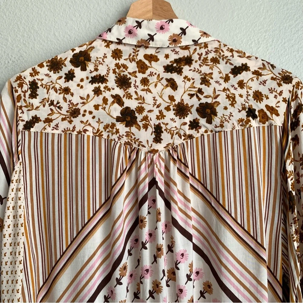 Free People Button Down Shirt M Long Sleeve Hazel Printed Blouse Top